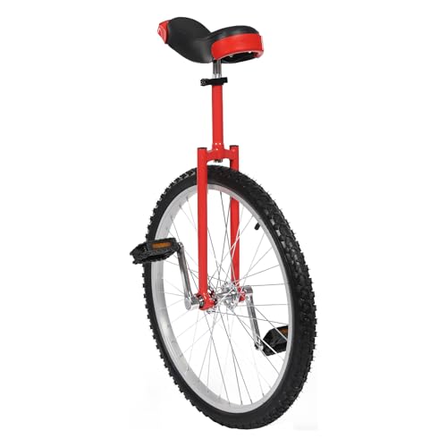 Outdoor Wheel Unicycle, Height Adjustable Unicycle, One Wheel Bike w/Steel Rim 70kg/154lbs for Office Workers Students Cycling Enthusiasts (Red, 24in)