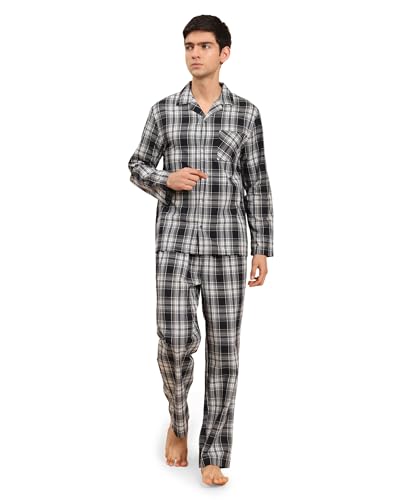 Image of B STORIES Men's 100% Cotton Full Sleeve PJ Set - Checkered Nightwear Set | Soft Loungewear | Comfortable Sleepwear | Stylish Casual Home Wear Shirt & Pant (S-XXL)