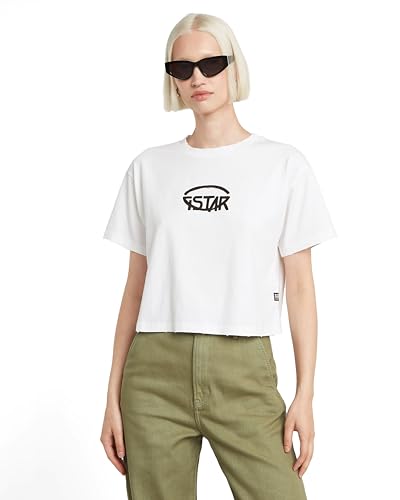 T-shirt G-Star cropped logo relax femme en coton blanc pour un look streetwear quotidien