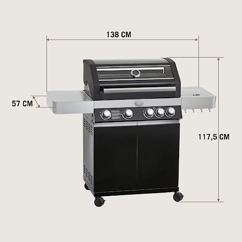 Foto von RÖSLE Gasgrill BBQ-Station VIDERO G4 Schwarz, Grill mit 4 Haupt- und 1 Seitenbrenner, Deckel mit Glaseinsatz & Thermometer, beleuchtete Drehknöpfe, pulverbeschichteter Stahl schwarz