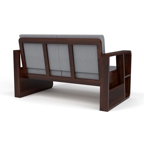 Image of Sheesham Wooden 2 Seater Sofa for Living Room | Solid Wood Sofa with Side Newspaper Holder | Rosewood Sofa Set for Home & Office | Lounge (Walnut Finish, 2 Seater)