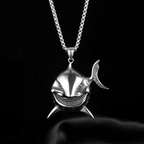 Collier breloque requin féroce en métal punk ultra résistant - 2