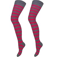 BB Accessories Girls Striped Over The Knee High Cotton Socks UK Foot Size 4-5.5 Cosplay Fancy Dress Up