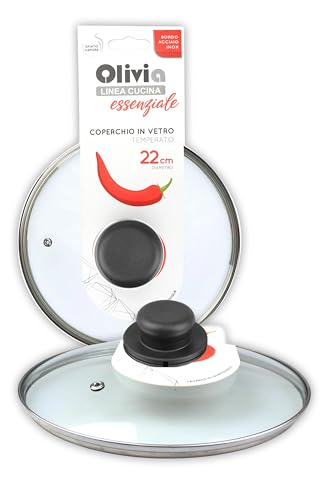IPEA Coperchio per Padella o Pentola in Vetro Temperato - 16/18 / 20/22 / 24/26 / 28/30 cm - Trasparente Rotondo Universale con Pomello per Padelle Cucina e Pentole - Lavabile Lavastoviglie