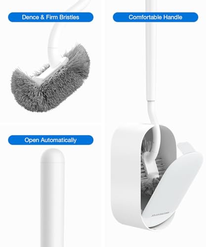 Image of Toilet Bowl Brush and Holder, OSCIOSS Toilet Brush Set with Ergonomic Design, Compact Size, Durable Bristles, RV Toilet Brushes & Holders for Dead Corner Clean (White, 1pack)