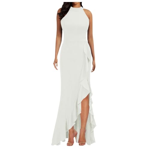Robe de soirée pour femme coupe ajustée sans manches robe longue à volants
