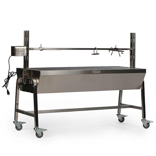 TITAN GREAT OUTDOORS Ash & Ember 13W Stainless Steel Rotisserie Grill, Rated 85 LB for Medium Game, 4 RPM Rotation Speed, Outdoor Grill with Dual Prong Spit Rod, Single Leg Bracket, and Spine Fork