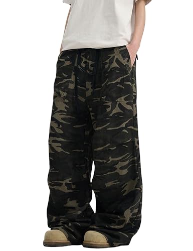 DAZZLZZAD Y2k Camo Cargo Pants Men Baggy Camouflage Pants Oversized Joggers Trousers Hip Hop Sweatpants with Pockets
