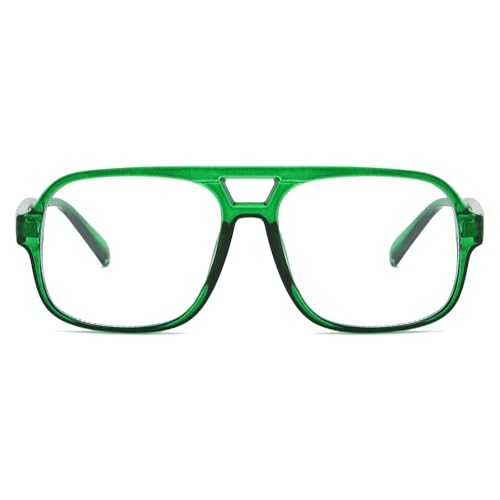 Image of Mirkcittle Retro Square Aviator Blue Light Blocking Glasses for Women Men Oversized Pilot Eyeglasses Fake Nerd Frame