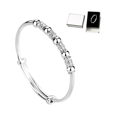 DOMINNE Silver Bangle Bracelet Spinner Bangle Fidget Bracelet for Anxiety Bead Bracelet Personalised Bracelet Adjustable Jewellery for Women Girls Cover