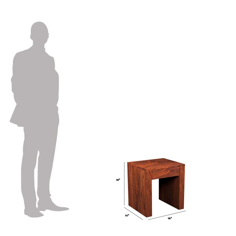 Image of Solid Wood Sheesham End Table with 1 Drawer Modern Design - Honey Finish