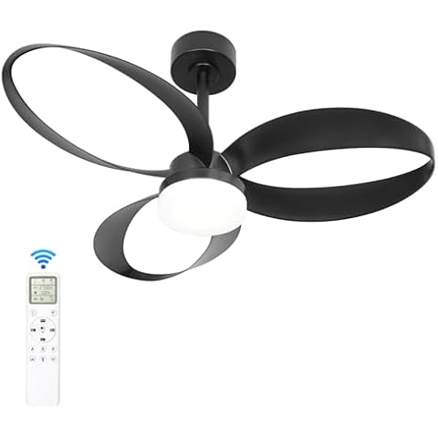 Modern Ceiling Fans with Lights and Remote, 36 Inch Black Modern Ceiling Fan with Light for Bedroom Living Room, Indoor Ceiling Fan with Flower Shape Blade, Reversible, 6 Speeds, Quiet & Strong Motor Cover