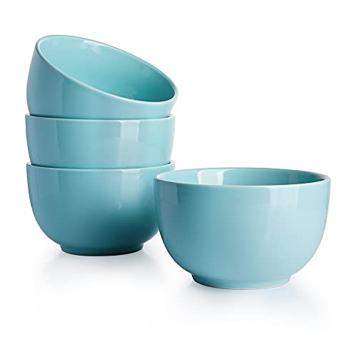 Vasa Casa Ultra-Deep 30 Ounces Soup Bowls, Large Cereal Bowls, Ceramic Serving Bowls Set For Kitchen, Rice, Pasta, Salad, Oatmeal And Noodle, Dishwasher & Microwave Safe, Set Of 4, Turquoise #TOP17