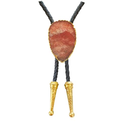 Image of Daisy Del Sol Gemstone Bolo Tie Braided Vegan Faux Leather Natural Stone Gold Handmade Necklace Adjustable Boho Western Jewelry