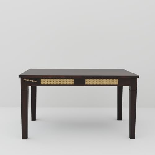Image of Sheesham Wood Dining Table Set 6 Seater Set for Home and Kitchen, Rattan Dining Table 6 Seater with Chairs Cane Furniture, Dining Set
