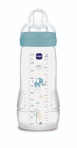 MAM Biberón, a partir de 4 Meses, 330ml, con Tetina 3 de Flujo Rápido de Silicona de Fácil Aceptación, Fácil de Sostener, Fácil de Limpiar, MAM Easy Active, Azul Brillante, Pack de 1ud