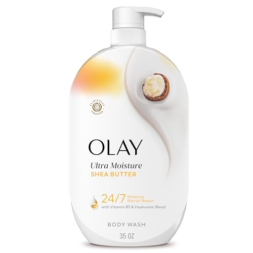 Olay Body Wash for Women, Ultra Moisture, 24/7 Moisture Barrier Repair, Hydrating Formula for Visibly Healthy Soft Skin, Vitamin B3 & Hyaluronic Blend, For All Skin Types, Shea Butter Scent, 35 fl oz