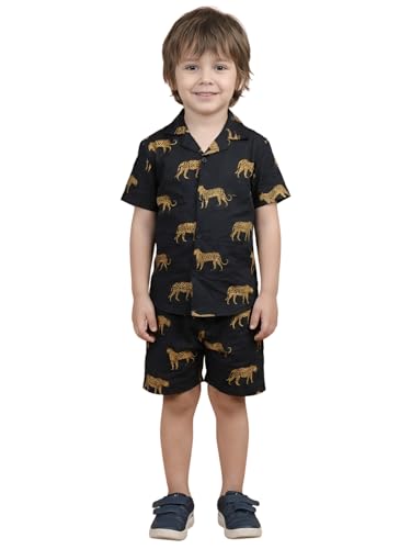 Image of POLKA TOTS Boys 100% Cotton Vacation Wear Co-ord Set | Trendy Printed Shirt & Shorts Combo for Kids | Breathable Summer Beach Outfit for Toddlers & Infants | Lightweight Daily Wear & Night Suit