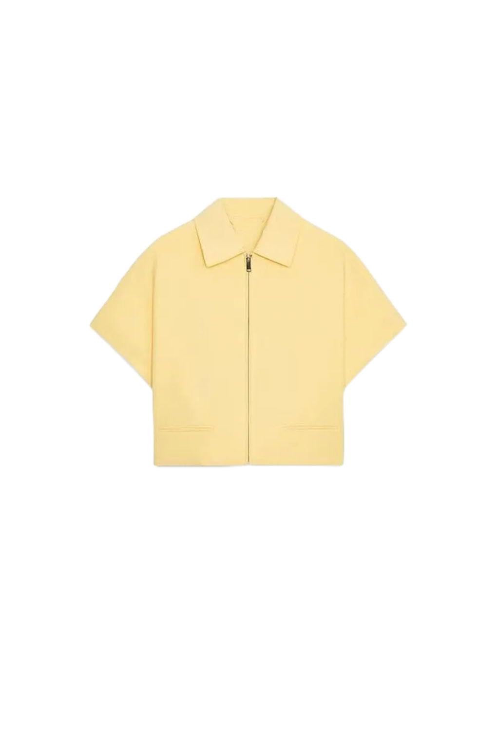 Women's Lapel Cropped Solid Zipper Shirt