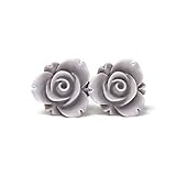 Plastic Post Rose Bud Earrings for Metal Sensitive Ears, 13mm (Pale Grey)