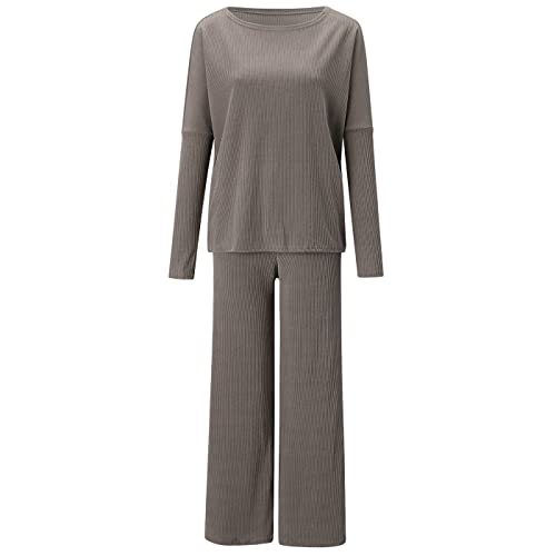 Arssm Women's Oversized Loose Suit Knitted Sweater Outfits 2 Piece Sweatsuit Color Long Sleeve Pullover Pants Tracksuit(Grey-S) #TOP5