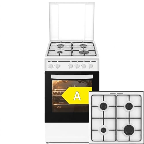 PKM GH4-50 EO AQ, Stand-Gasherd/9050 Watt/50 cm/3 Backofenfunktionen/Ober- und Unterhitze/Energieeffizienzklasse A/Inklusive Grillrost & Fettpfanne