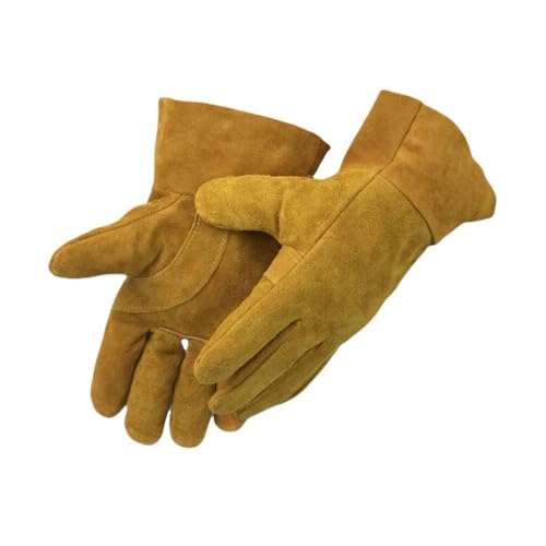 Tingyilan Schweißerhandschuhe aus Leder, Feuerfeste und Hitzebeständige Schweißhandschuhe aus Leder, Geeignet für Schweißarbeitsplätze und Gartenarbeit,Gelb