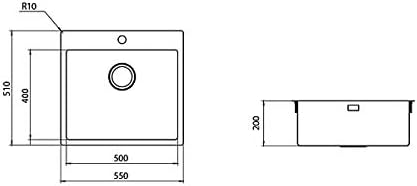 Plados SR5500 Satin Stainless Steel Single Bowl Kitchen Sink for Filotop Installation