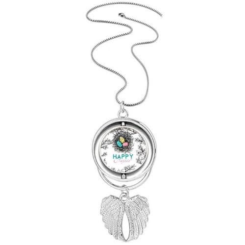 Collier pendentif nid d'œuf et ailes d'ange rotatives en argent