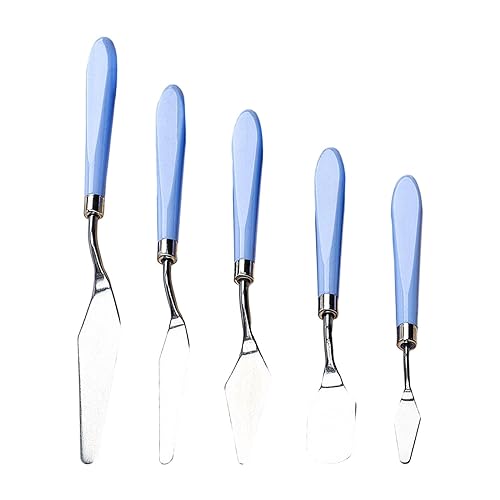 Nishiyuenyi 5 Piece Stainless Steel Palette Knife Set for Mixing Colors and Painting, Blue