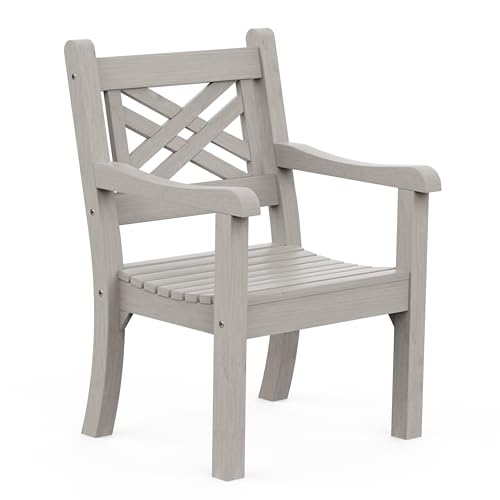 Image of Psilvam Outdoor Patio Dining Chair, Poly Lumber Cross Back Arm Chair, Gray