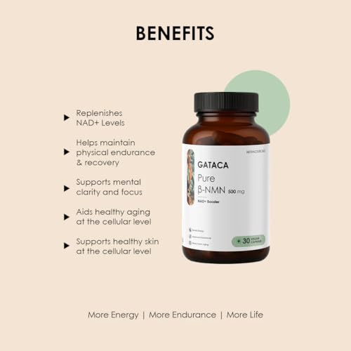 Image of GATACA Pure β-NMN 500 mg | Nicotinamide Mononucleotide Supplement for NAD+ Boost | Supports Cellular Energy Longevity & Endurance | Promotes Healthy Aging & Vitality | 30 Vegan Capsules