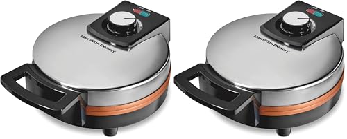 Image of Hamilton Beach Belgian Waffle Maker with PFAS-Free Non-Stick Ceramic-Coated Plates,Browning Control,Indicator Lights,Stainless Steel (26081),(Pack of 2)
