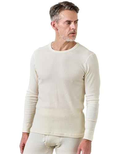 Men's Thermal Cotton Waffle Shirt Midweight Base Layer Long Sleeves Crew Top M58