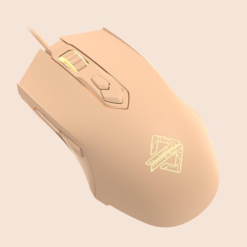 Image of Lomiluskr AJ52 RGB Wired Gaming Mouse, 7 Programmable Buttons, Computer Mice with RGB Lighting, 200-4800 DPI Adjustable, for PC /Laptop (Milk Tea)