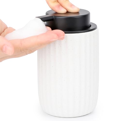 Image of Segbeauty Foaming Soap Dispenser Ceramic, 10.8oz White Foam Hand Soap Dispenser for Bathroom, 320ml Refillable Lotion Dispenser Bottle with Foaming Pump, Empty Liquid Containers for Kitchen