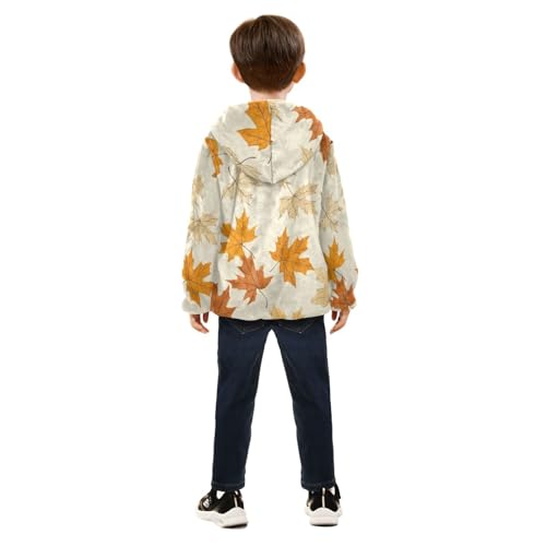 Yellow and Orange Maple Leaves Girls Fleece Jacket Girls Fall Jacket Girls Zip Up Hoodie Girls Sherpa Jacket 2-10T4