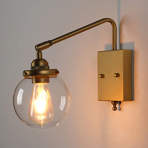 Pathson Adjustable Globe Wall Sconce, Swing Arm Industrial Bathroom Vanity Lighting, Vintage Wall Light Fixture For Living Room Bedroom Dining Room #TOP23