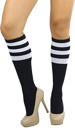 Image of ToBeInStyle Women's Premium Below Knee Athletic Socks w /Contrasting Wide Stripes