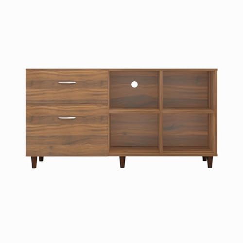 Image of VIKI Modern TV Unit for Living Room | Engineered Wood TV Cabinet with 2 Drawer Storage & 2 Open Shelves, Set Top Box Stand, Entertainment Unit, 140W x 74H x 40D cm | DIY | 1 Year Warranty (Walnut)