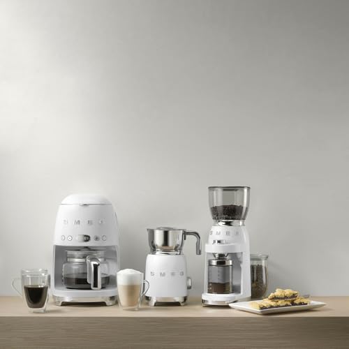 Image of Smeg 50's Retro Style Aesthetic Drip Coffee Machine with 10 Cup Glass Carafe, Auto Start Feature, Keep Warm Plate, and Two Coffee Strength Settings (White)