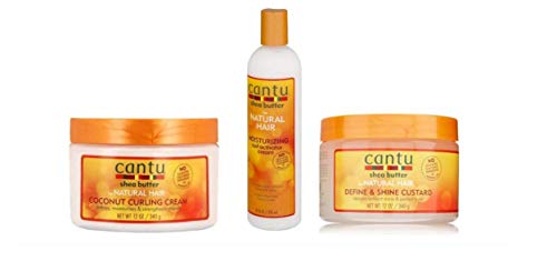 Cantu Shea Butter for Natural Hair Coconut Curling Cream 340g/Moisturizing Curl Activator Cream 355ml/Define and Shine Custard 340g Bundle Set