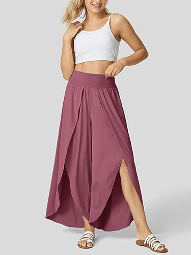 Simplee Calça feminina de ioga com pernas largas e rodadas, calças casuais de secagem rápida, calças