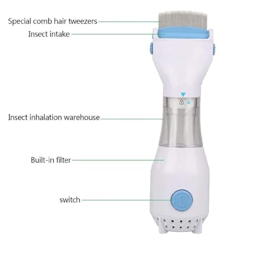 Image of Electric Head Lice Comb - Chemical-Free Lice & Nits Removal Tool with Suction - Reusable Lice Capture Comb for Kids & Adults - Safe, Gentle, and Effective Hair Vacuum Machine (WHITE)