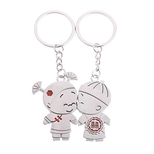 ODETOJOY Silver Metal Couple Keychain for Him and Her Cute Boy and Girl Keyrings Wedding Favor Kiss Couple Key Chain