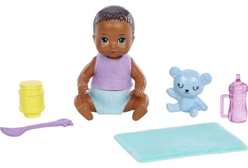 Image of Barbie Dolls and Accessories, Skipper Doll (Two-Tone Hair) with Baby Figure and 5 Accessories, Babysitters Inc. Playset