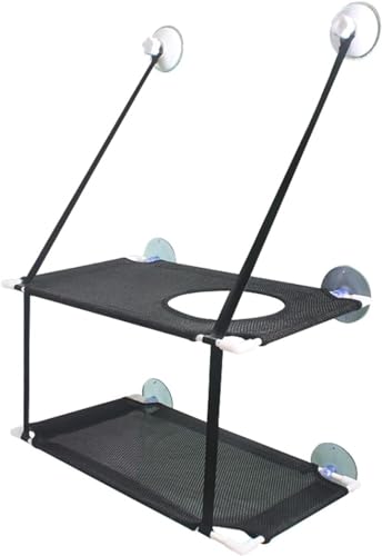 Fiegcit 猫用ハンモック 猫ベッド 2段式 大型吸盤 窓際ソファ 昼寝 夏冬 通気性メッシュクロス 水洗いOK 取り付け簡単 耐荷重10kg 窓に取り付けOK (ブラック)