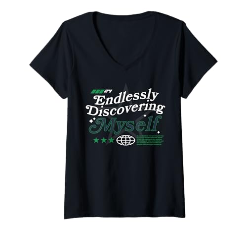 Femme Trendy Apparel Endlessly Discovering Myself Stay Positive T-Shirt avec Col en V