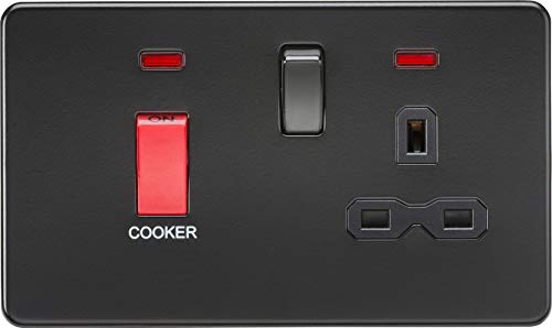 Knightsbridge SFR8333NMBB Screwless 45A DP 13A Switched Socket with neons Insert, 230 V, Matt Black