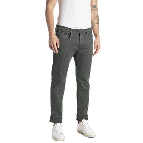 Replay Jeans da Uomo Slim Fit Anbass Hyperflex Colour Xlite, 030 Military Green, 30W x 32L